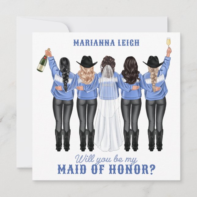Will You Be My Maid of Honor? Girls in Denim Invitation (Front)