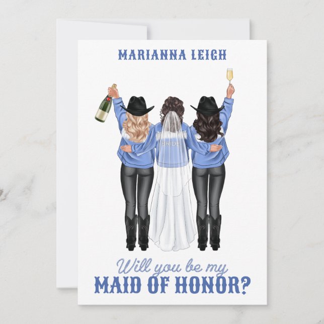 Will You Be My Maid of Honor? Girls in Denim Invitation (Front)