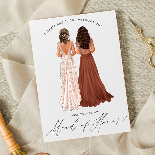 Will You Be My Maid of Honor Girls in Gowns Invitation