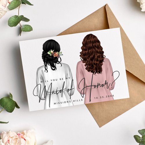 Will You Be My Maid of Honor Girls in Robes V2 In Invitation