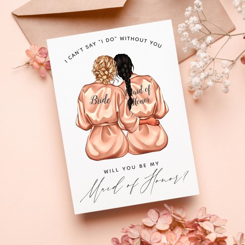 Will You Be My Maid of Honor Girls In Silk Robes  Invitation