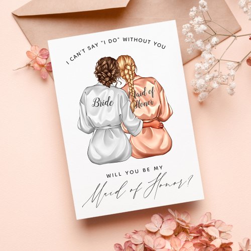 Will You Be My Maid of Honor Girls In Silk Robes  Invitation