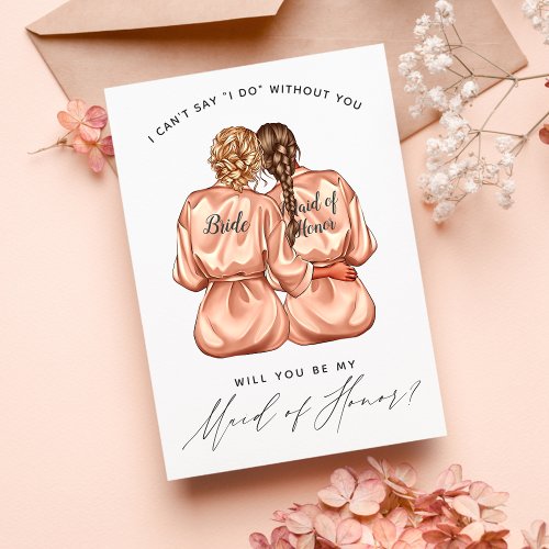 Will You Be My Maid of Honor Girls In Silk Robes  Invitation