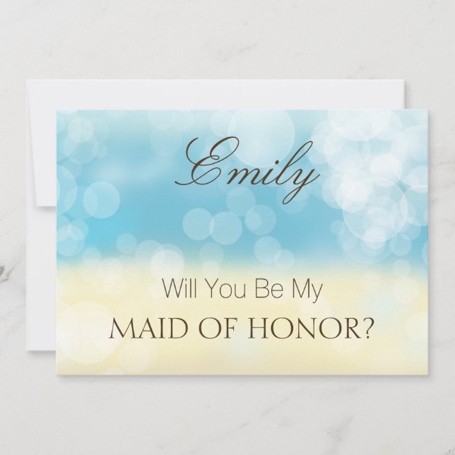 Will You Be My MAID OF HONOR Gold Blue Glitter Invitation (Front)