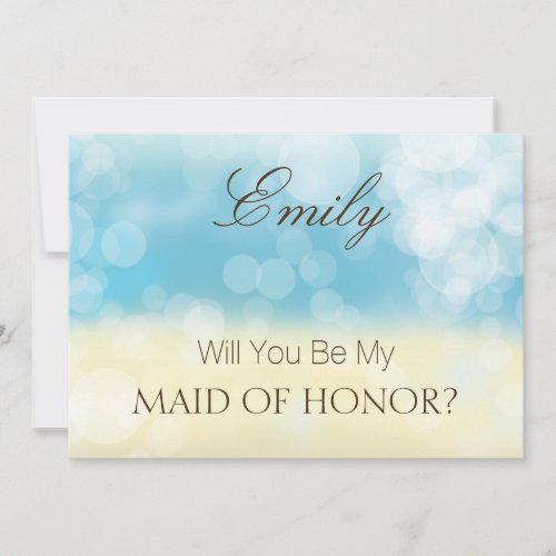 Will You Be My MAID OF HONOR Gold Blue Glitter Invitation