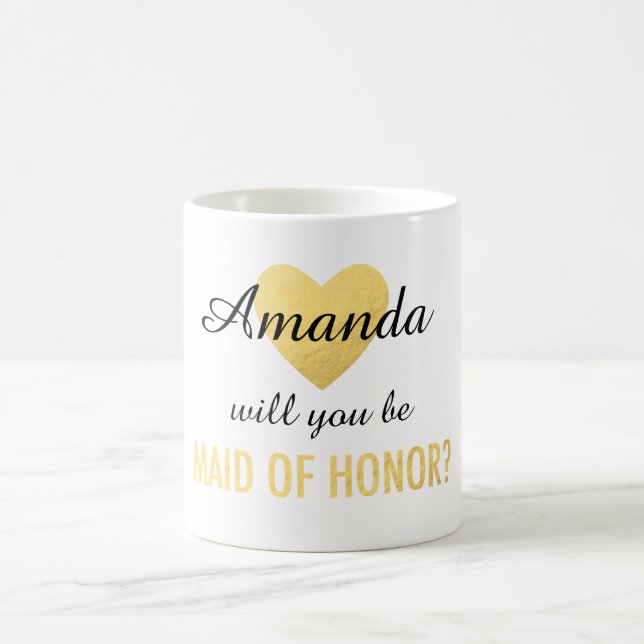 Will you be my maid of honor gold heart mug (Center)