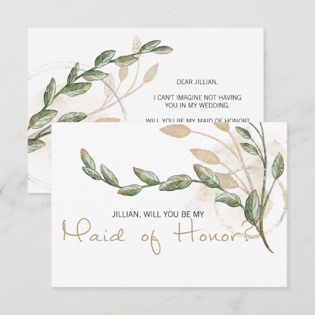 Will You Be My Maid of Honor Gold Sage Green (Front/Back)