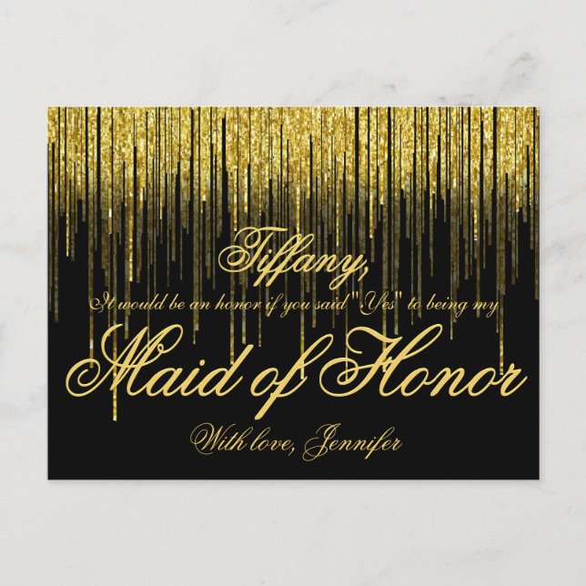 Will You Be My Maid of Honor? Golden Confetti Invitation Postcard (Front)