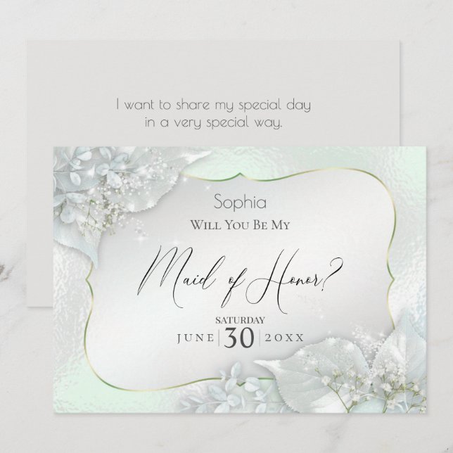Will You Be My Maid of Honor Honeydew Shimmer Invitation (Front/Back)