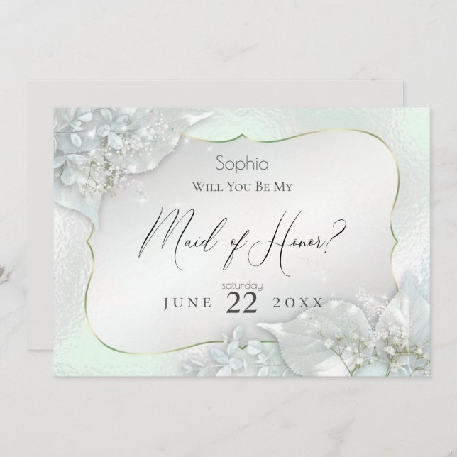 Will You Be My Maid of Honor Honeydew Shimmer Invitation (Front/Back)