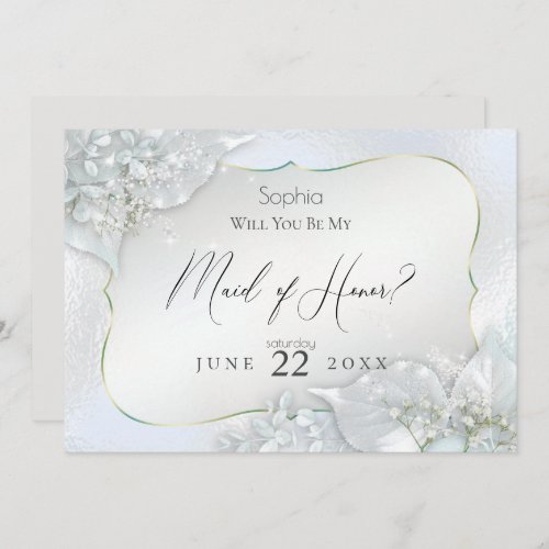 Will You Be My Maid of Honor Icy Blue Shimmer Invitation