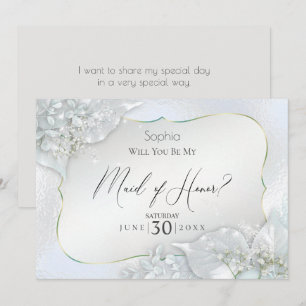 Will You Be My Maid of Honor Icy Blue Shimmer Invitation