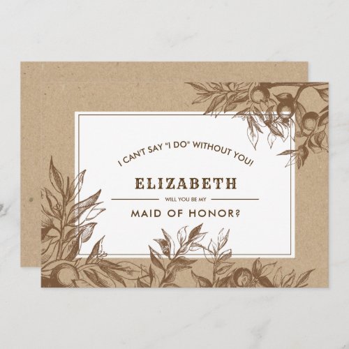 Will you be my Maid of Honor Kraft Paper Rustic Invitation