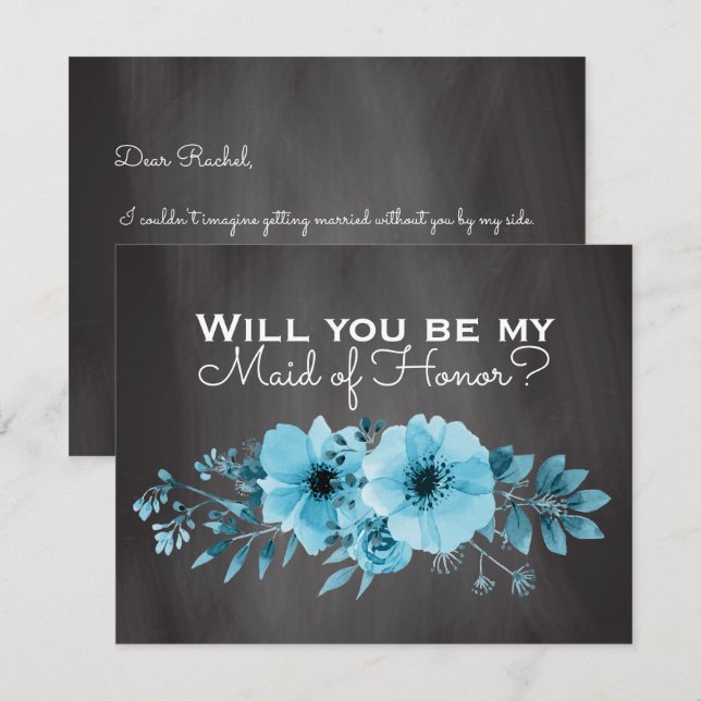 Will You Be My Maid of Honor | Maid of Honor Blue Invitation (Front/Back)