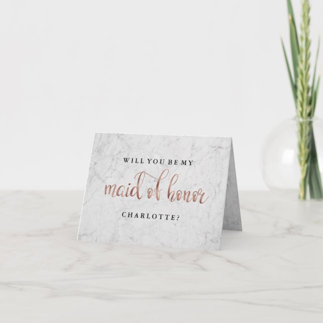 Will You Be My Maid Of Honor Marble Rose Gold Card (Front)
