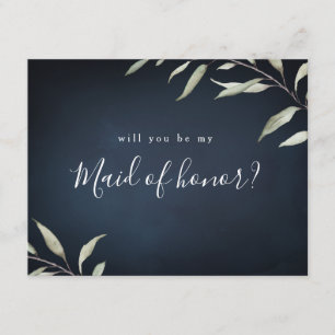 Will you be my maid of honor minimal greenery invitation