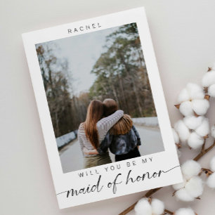 Will you be my Maid of Honor Minimalist Photo Chic Invitation