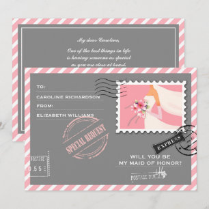 Will you be my Maid of Honor? Modern Air Mail Invitation