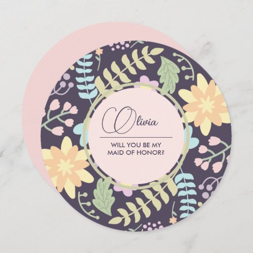 Will you be my Maid of Honor Modern Floral Invita Invitation