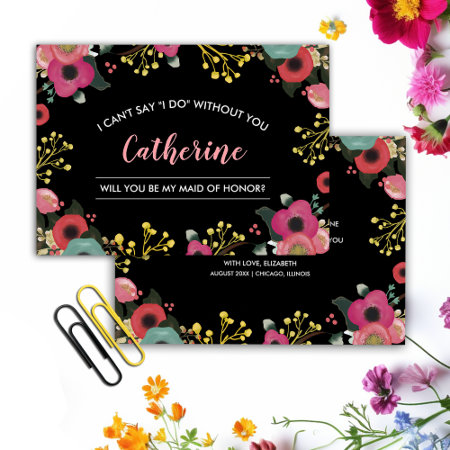 Will You Be My Maid Of Honor? Modern Floral Invitation