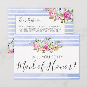 Will You Be My Maid of Honor Modern Floral Stripes Invitation