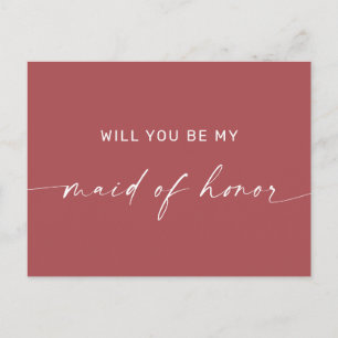 Will You Be My Maid of Honor. Muted Brick Red Fall Postcard