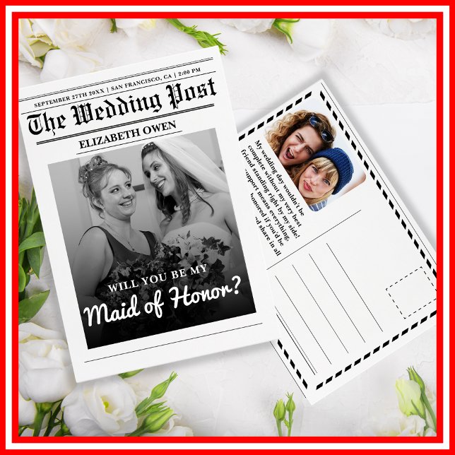 Will You Be My Maid of Honor Newspaper Proposal  Invitation (Creator Uploaded)