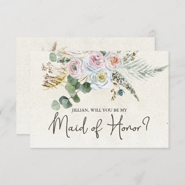 Will You Be My Maid of Honor Pastel Boho Neutral  (Front/Back)