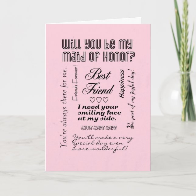 Will You Be My Maid of Honor, Pink, Best Friend? Invitation (Front)