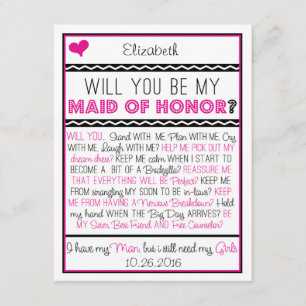 Will you be my Maid of Honor? Pink/Black Collage Invitation