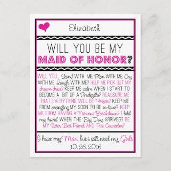 Will You Be My Maid Of Honor? Pink/black Collage Invitation by weddingsnwhimsy at Zazzle