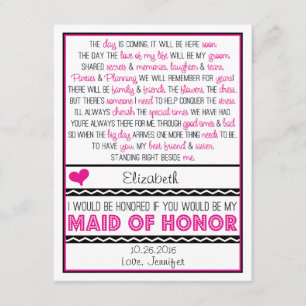 Will you be my Maid of Honor? Pink/Black Poem Card