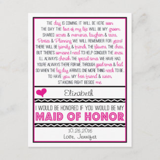 Will you be my Maid of Honor? Pink/Black Poem Card