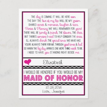 Will You Be My Maid Of Honor? Pink/black Poem V2 Invitation by weddingsnwhimsy at Zazzle