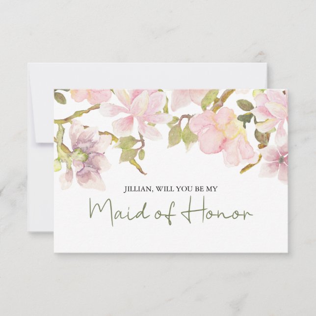 Will You Be My Maid of Honor Pink Blush Magnolia (Front)