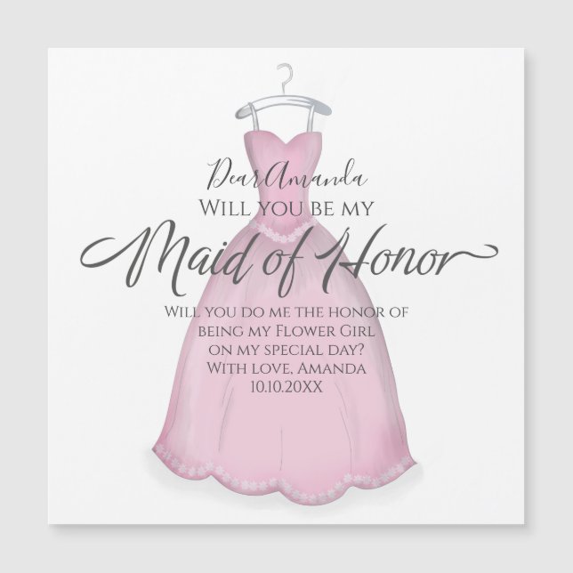 Will you be my Maid of Honor Pink Dress Simple (Front)