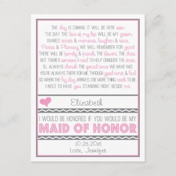 Will You Be My Maid Of Honor? Pink/gray Poem V2 Invitation by weddingsnwhimsy at Zazzle
