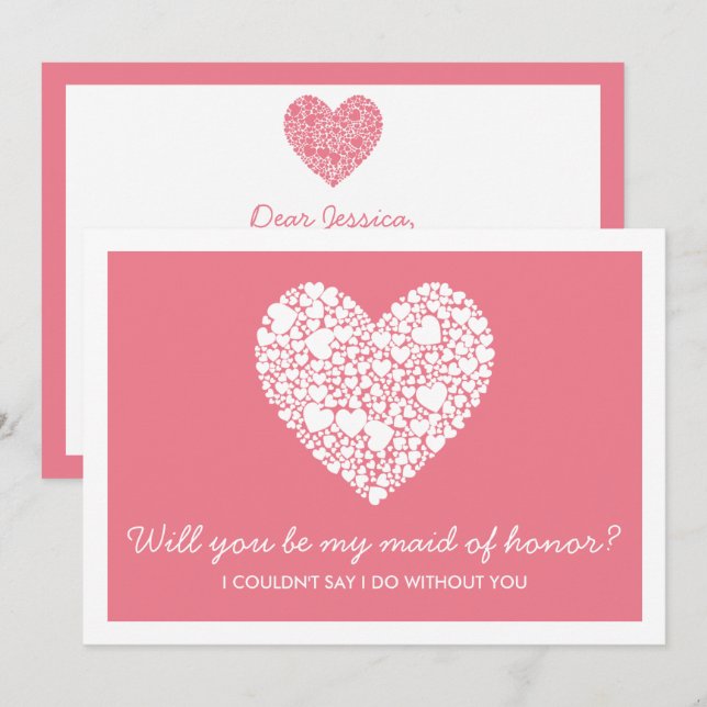Will You Be My Maid Of Honor? Pink Heart Card (Front/Back)