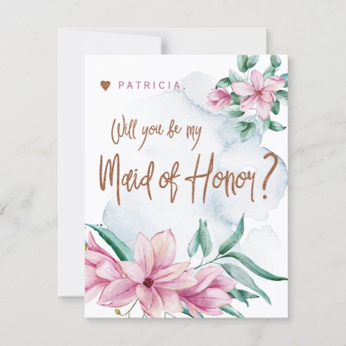 Will you be my maid of honor pink mint bridesmaid invitation