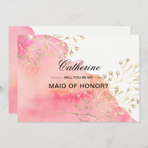 Will you be my Maid of Honor Pink Watercolor Invitation