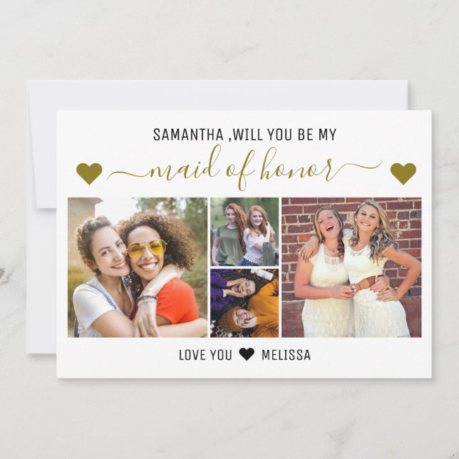 Will You Be My Maid Of Honor Proposal 4 Photo   Invitation (Front)