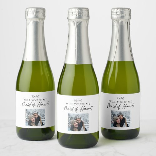 Will You Be My Maid of Honor Proposal Custom Photo Sparkling Wine Label