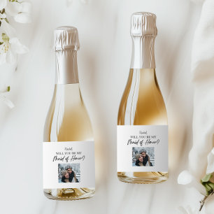 Will You Be My Maid of Honor Proposal Custom Photo Sparkling Wine Label