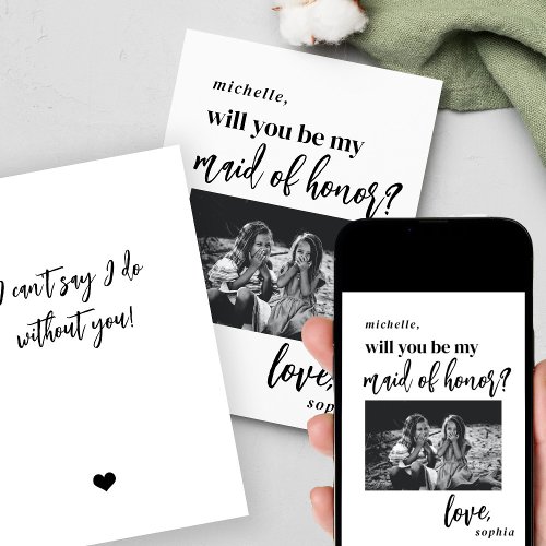 Will you be my maid of honor proposal photo invitation