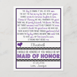 Will you be my Maid of Honor? Purple/Black Poem Invitation