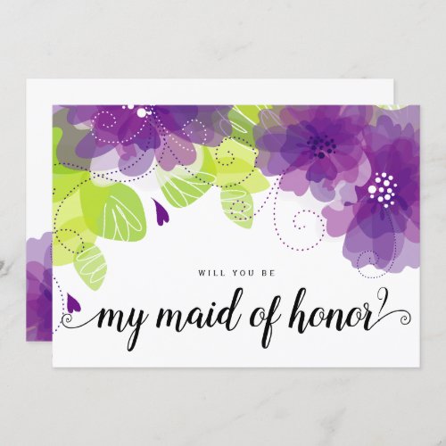 Will you be my maid of honor purple flowers card