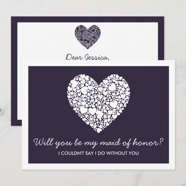 Will You Be My Maid Of Honor? Purple Heart Card (Front/Back)