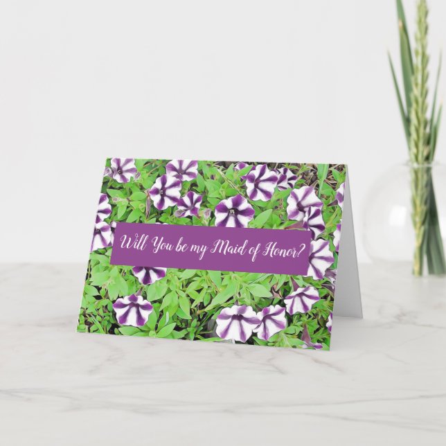 Will you be my Maid of Honor Purple Petunias Card (Front)