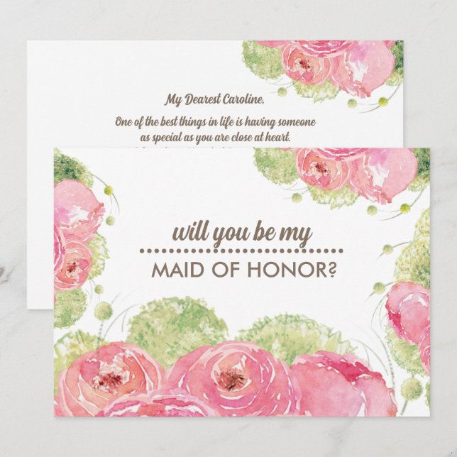 Will you be my Maid of Honor? Romantic Roses Invitation (Front/Back)