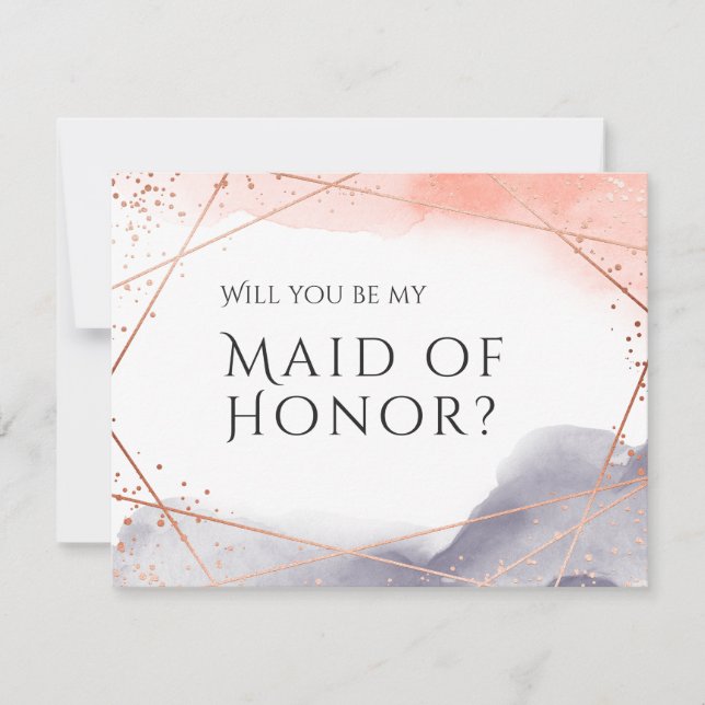 Will you be my maid of honor rose gold geometric invitation (Front)